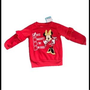 NWT Disney Girls Toddler NICE Minnie Mouse Red Disney Holiday Sweatshirt Size 2T